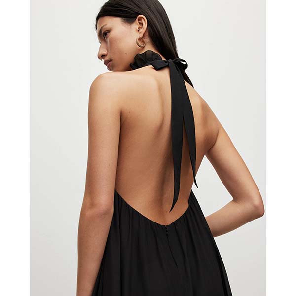Allsaints Australia Womens Alaya Silk Asymmetrical Maxi Dress Black AU87-423